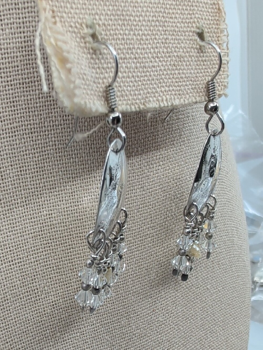 Vintage Artisan Hammered Silver Chandelier Earrings Crystal Bead Fringe 2.5" - Picture 17 of 17